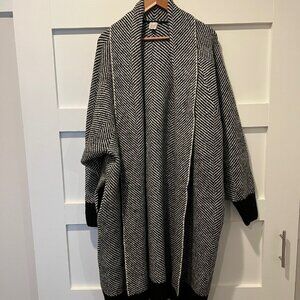 A New Day Coatigan Sweater Black Herringbone Sz L